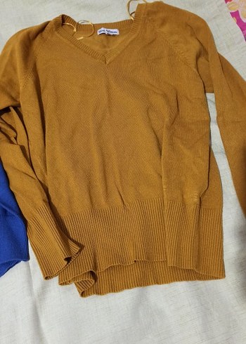 Lacivert triko  Uzun Kollu Kadın Kazak - Görsel 3