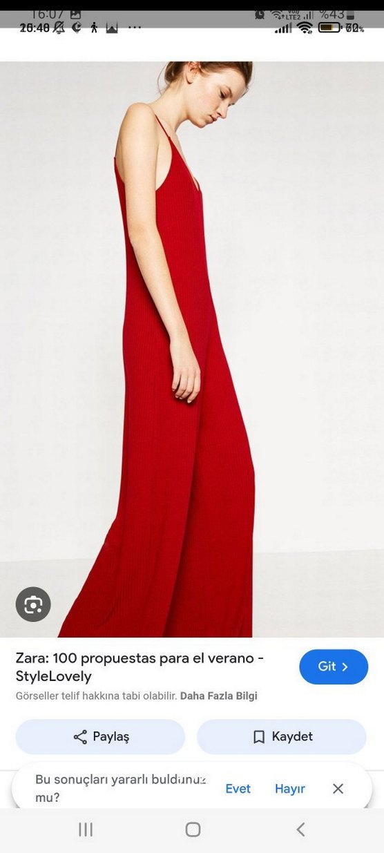 Kırmızı V Yakalı Uzun Salaş Elbise tulum - Görsel 2