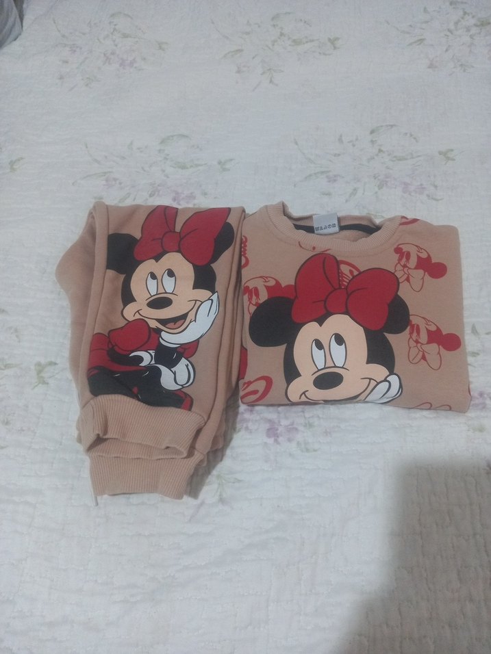 Pembe Baskılı Kız Bebek penye Takım - Görsel 5