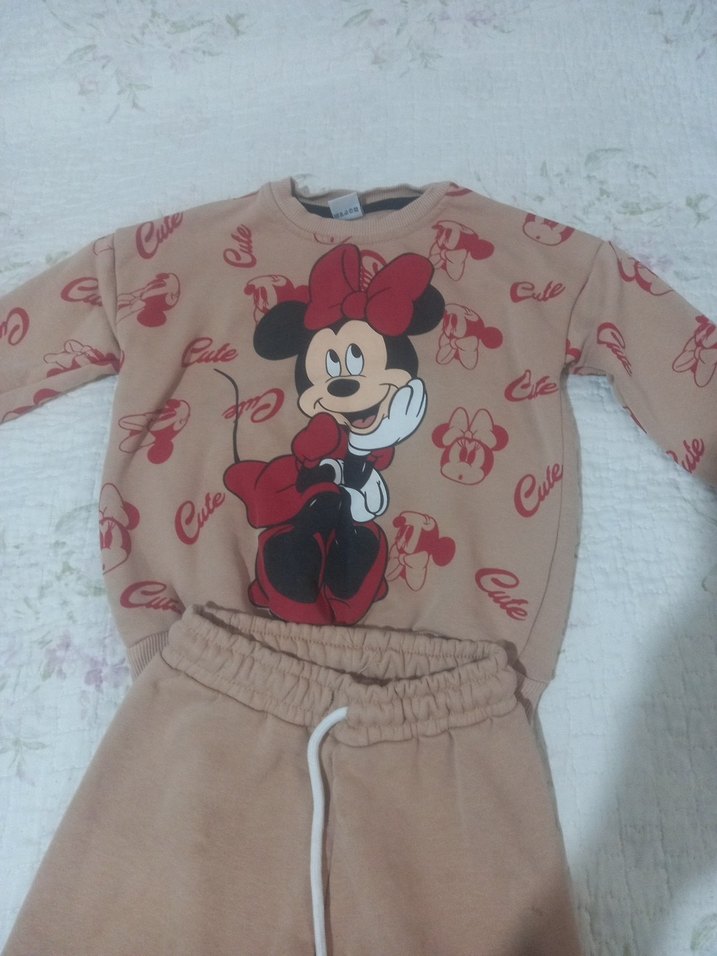 Pembe Baskılı Kız Bebek penye Takım - Görsel 2