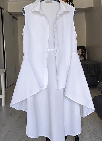 Beyaz asimetrik gömlek - Görsel 3