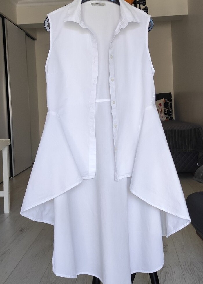 Beyaz asimetrik gömlek - Görsel 3
