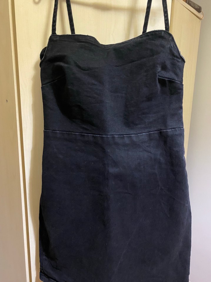 Straplez Lacivert Midi Denim Elbise - Görsel 2