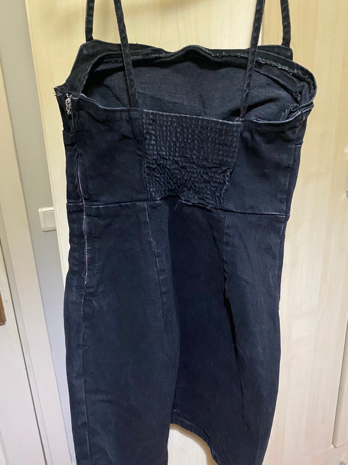 Straplez Lacivert Midi Denim Elbise - Görsel 3