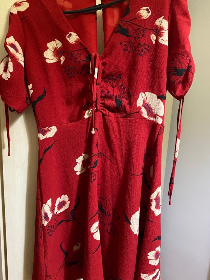 Kırmızı Çiçekli Mini Bohem Elbise - Görsel 2