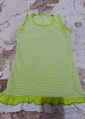 Çizgili Yeşil Kız Çocuk elbise - Görsel 2