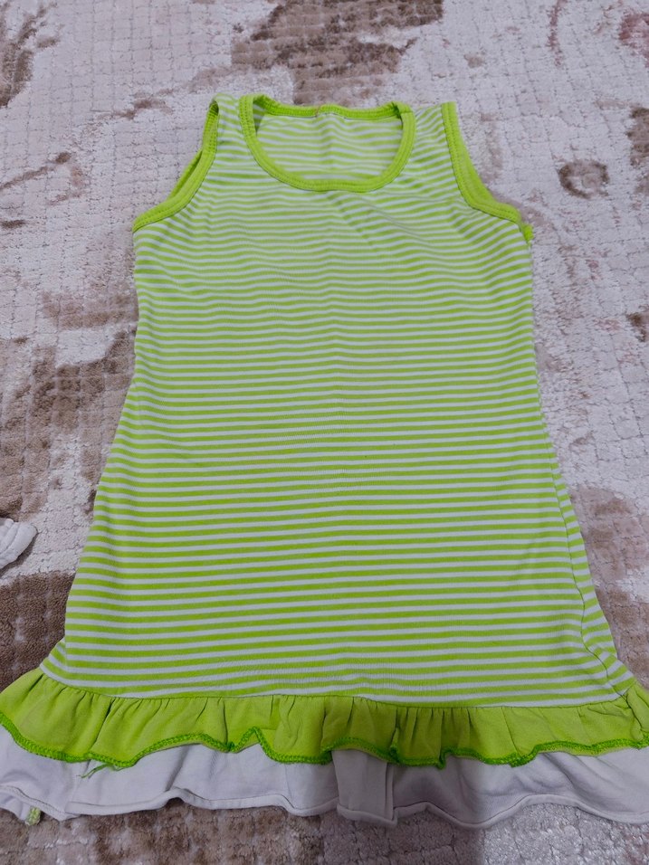 Çizgili Yeşil Kız Çocuk elbise - Görsel 2
