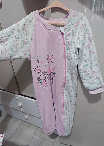 4 Yaş Beden Kız Çocuk Pembe Fermuarlı pamuklu uyku Tulumu