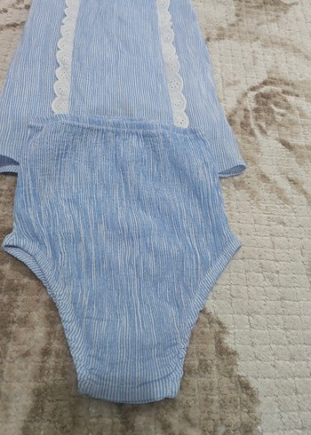 2 Yaş Beden mavi Renk Mavi Dantelli Nakışlı Kız Bebek Takımı