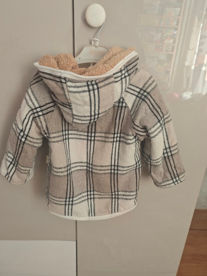 Kahverengi Kapüşonlu Ekose unisex Çocuk Kaban - Görsel 2