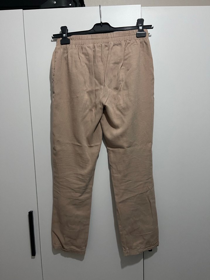 Bej Rahat Kesim Kadın Keten Pantolon - Görsel 2