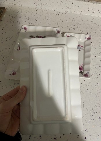 Beyaz Porselen Çiçek Desenli Servis Tabağı Seti - Görsel 2