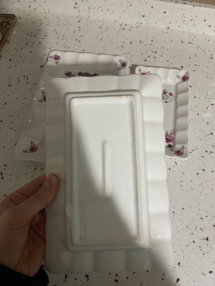 Beyaz Porselen Çiçek Desenli Servis Tabağı Seti - Görsel 2