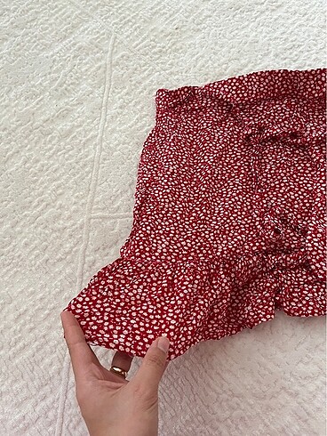 36 Beden bordo Renk Kırmızı mini etek çiçekli etek