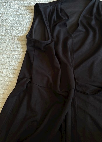 Siyah Uzun Belden Bağlamalı Elbise - Görsel 3