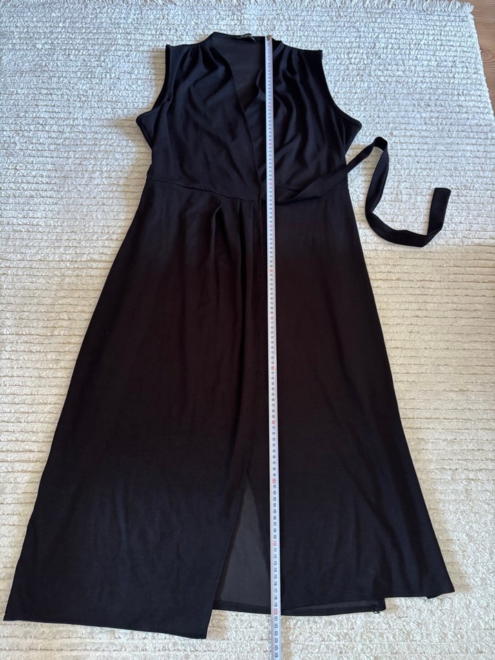 Siyah Uzun Belden Bağlamalı Elbise - Görsel 2