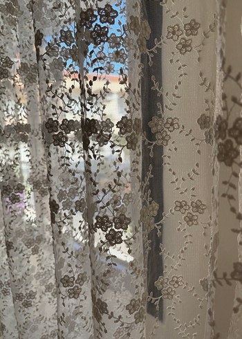 İşlemeli Beyaz Tül Perde (3lü) - Görsel 4