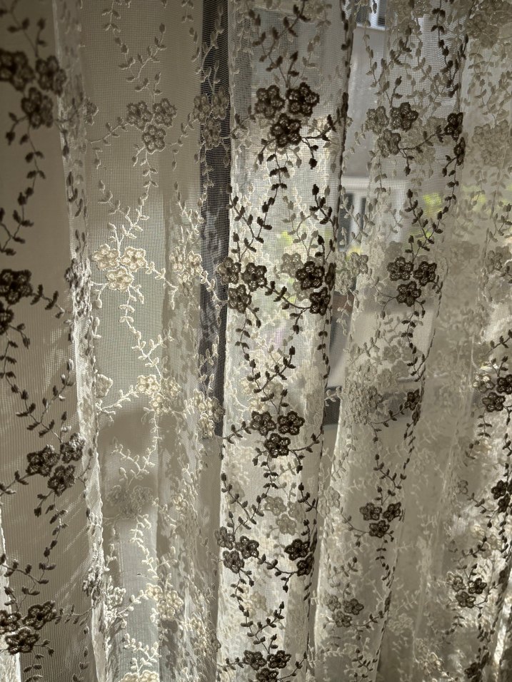 İşlemeli Beyaz Tül Perde (3lü) - Görsel 2