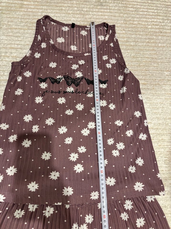 Mor Çiçek Desenli Kolsuz Mini Pijama Takımı - Görsel 2