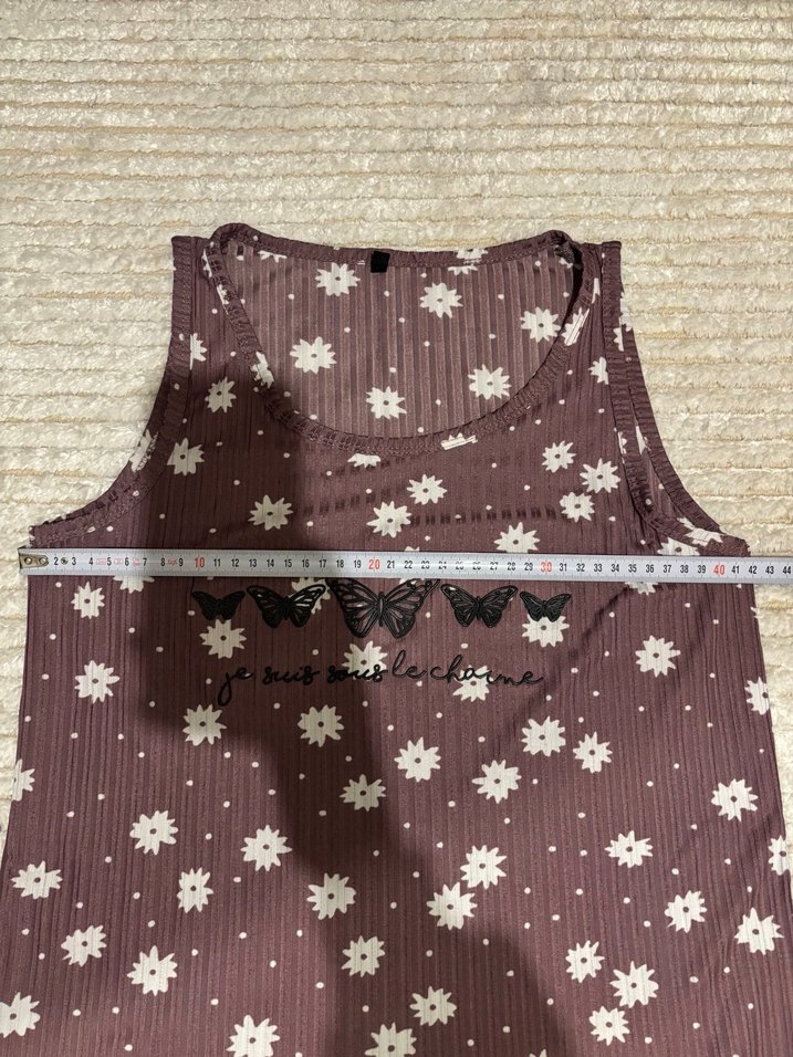 Mor Çiçek Desenli Kolsuz Mini Pijama Takımı - Görsel 3