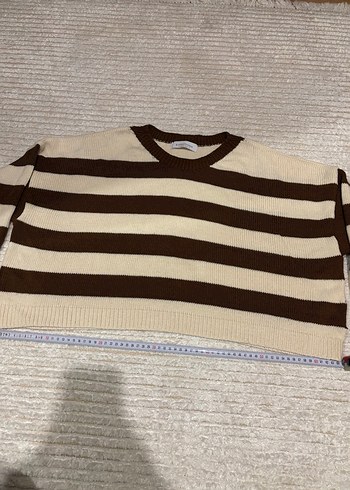 Kadın Çizgili Örgü Kahverengi Kazak - Görsel 2