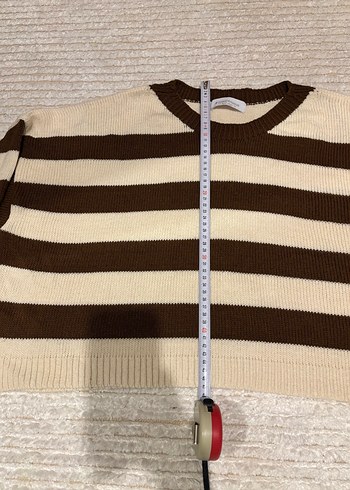 Kadın Çizgili Örgü Kahverengi Kazak - Görsel 4