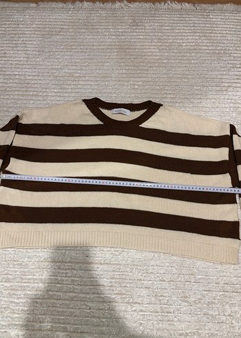 Kadın Çizgili Örgü Kahverengi Kazak - Görsel 3