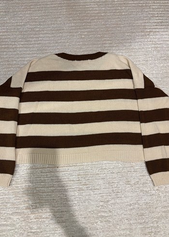 Kadın Çizgili Örgü Kahverengi Kazak - Görsel 5