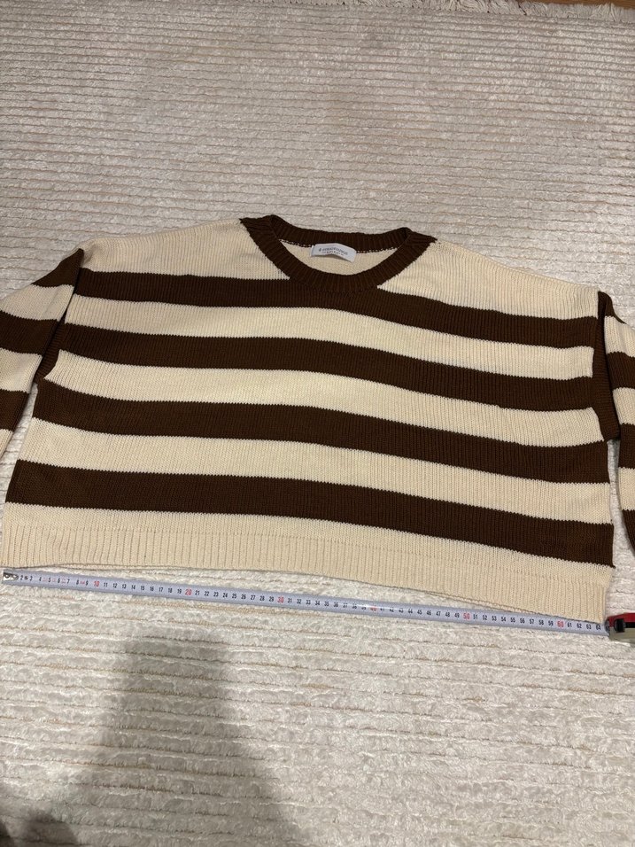 Kadın Çizgili Örgü Kahverengi Kazak - Görsel 2