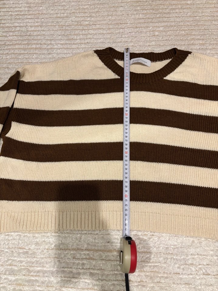 Kadın Çizgili Örgü Kahverengi Kazak - Görsel 4