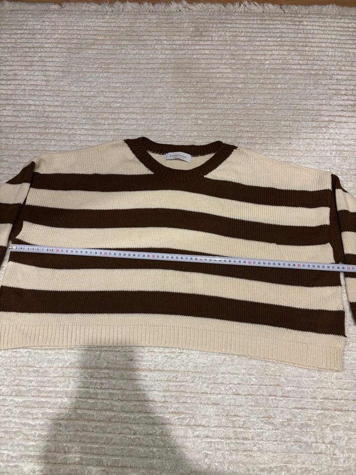 Kadın Çizgili Örgü Kahverengi Kazak - Görsel 3