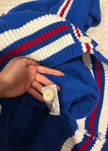 Kapüşonlu Mavi Triko Kadın Hırka - Görsel 7