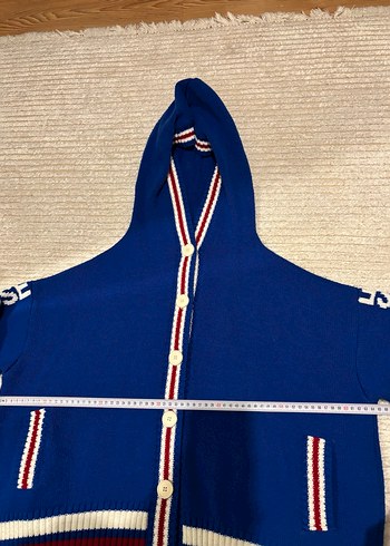 Kapüşonlu Mavi Triko Kadın Hırka - Görsel 4