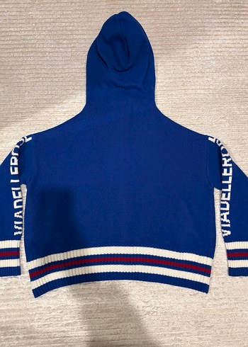 Kapüşonlu Mavi Triko Kadın Hırka - Görsel 3