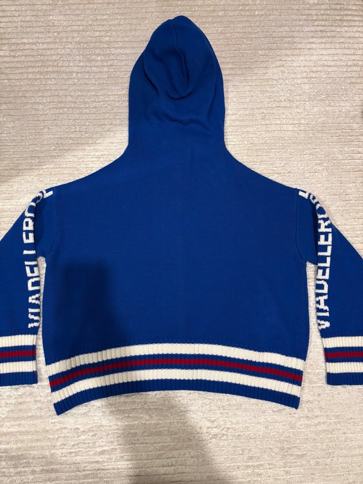 Kapüşonlu Mavi Triko Kadın Hırka - Görsel 3