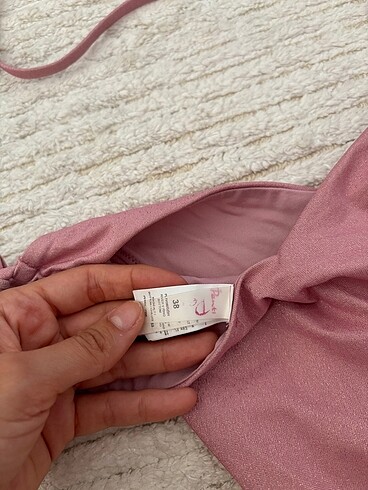 38 Beden pembe Renk Simli Pembe Penti Bikini Takımı