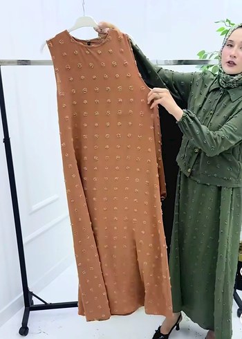 48 Beden camel Renk ceketli tesettür elbise