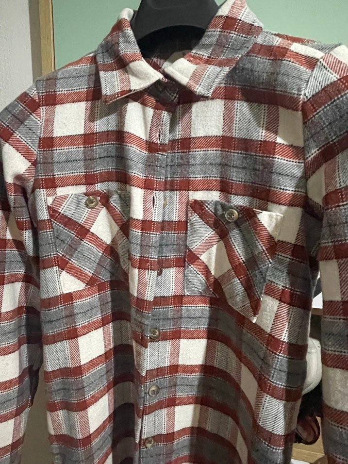 Düğmeli Gri Ekose Kadın Gömlek - Görsel 4