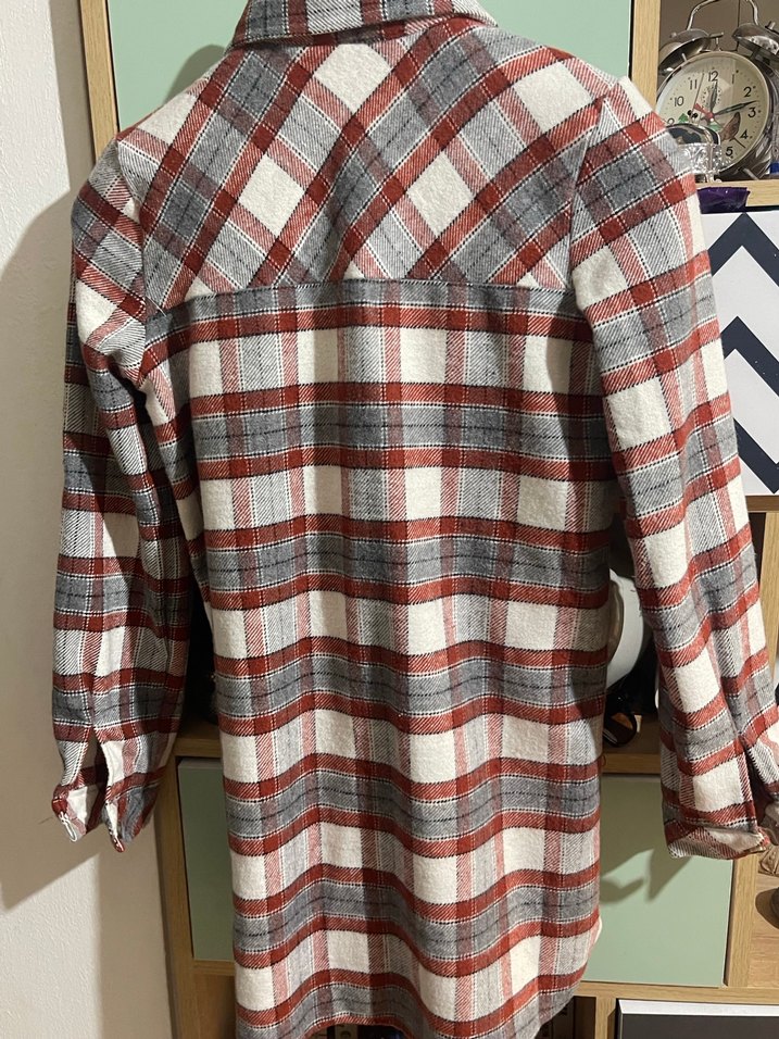 Düğmeli Gri Ekose Kadın Gömlek - Görsel 5