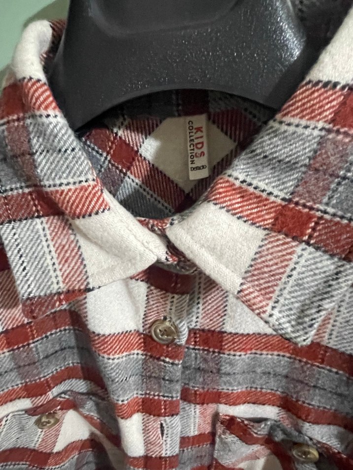 Düğmeli Gri Ekose Kadın Gömlek - Görsel 2