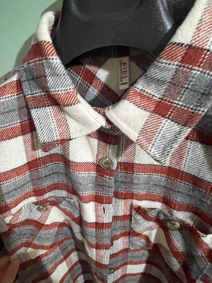 Düğmeli Gri Ekose Kadın Gömlek - Görsel 3