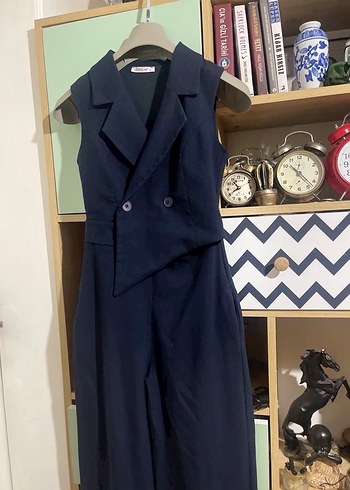 Kadın Lacivert Uzun Tulum, Kolsuz, Düğmeli - Görsel 5