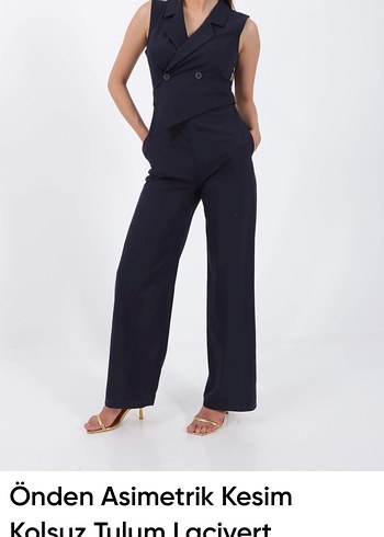 Kadın Lacivert Uzun Tulum, Kolsuz, Düğmeli - Görsel 8
