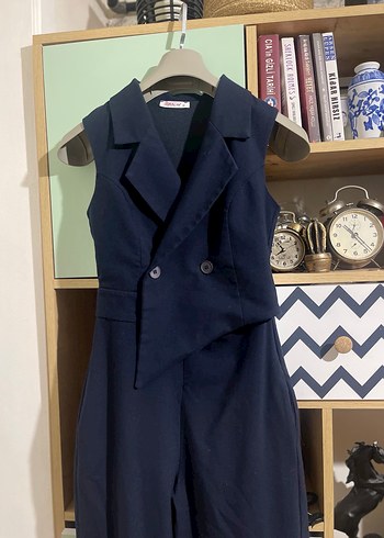 Kadın Lacivert Uzun Tulum, Kolsuz, Düğmeli - Görsel 4