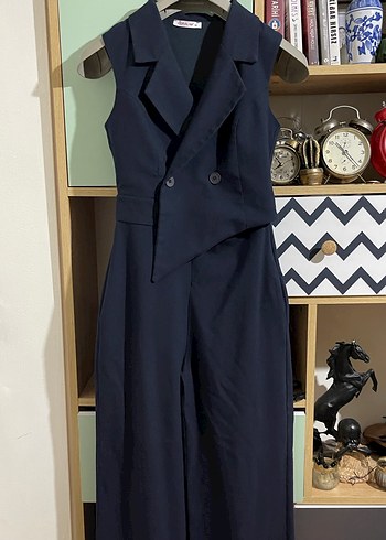 Kadın Lacivert Uzun Tulum, Kolsuz, Düğmeli - Görsel 2