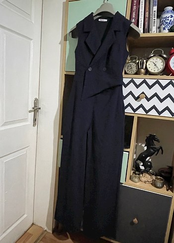 Kadın Lacivert Uzun Tulum, Kolsuz, Düğmeli - Görsel 3