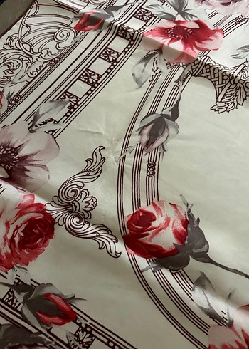 Bordo Gri Vintage Desenli Kadın Fular - Görsel 4