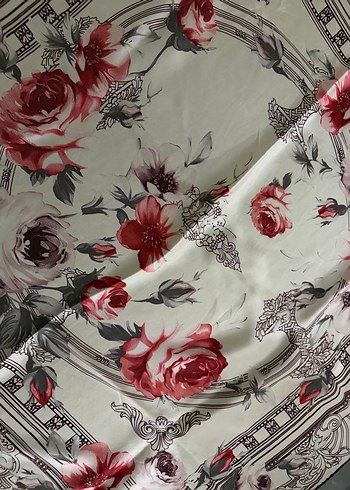 Bordo Gri Vintage Desenli Kadın Fular - Görsel 3