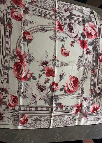 Bordo Gri Vintage Desenli Kadın Fular - Görsel 5