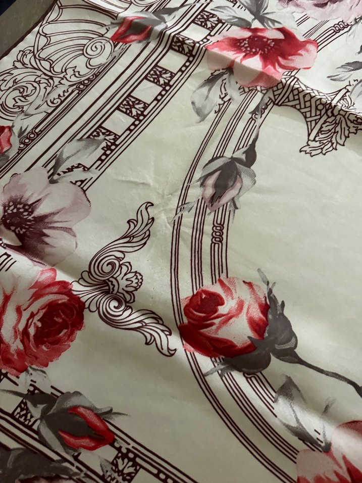 Bordo Gri Vintage Desenli Kadın Fular - Görsel 4